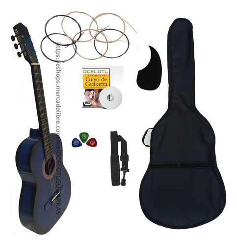 Guitarra Acustica Paquete Mas Completo De Accesorios Color Azul Sombra Orientación De La Mano Derecha
