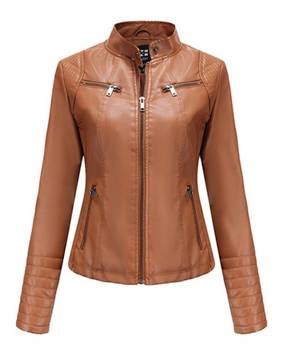 Chaqueta De Piel Mujer Moda Slim Alta Calidad Biker