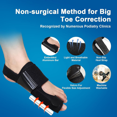 Divisória Ajustável De Joanete/joanete Para Hallux Valgus Cor Preto Tamanho M