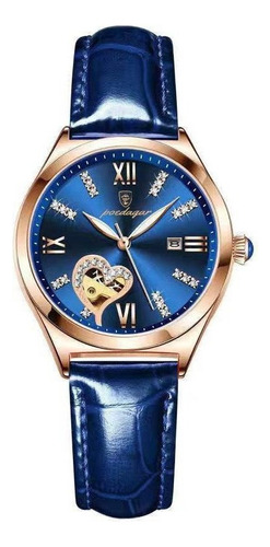 Reloj De Piel Con Calendario Impermeable Para Mujer Poedagar Color De La Correa Azul