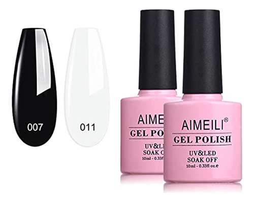 Aimeili 2pcs Kit De Esmalte De Uñas En Gel Blanco Y Negro So