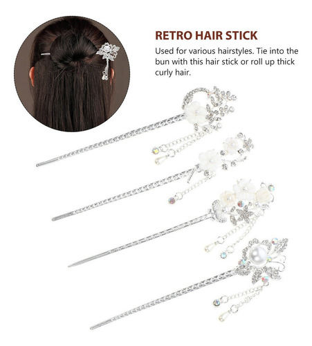 1 4 Palillos For El Pelo, Estilo Chino Clásico, Con Borlas