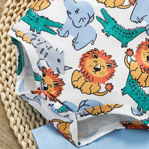 Conjunto Verano Para Bebé Con Moño Y Estampado De Animales Blanco 0-3 M