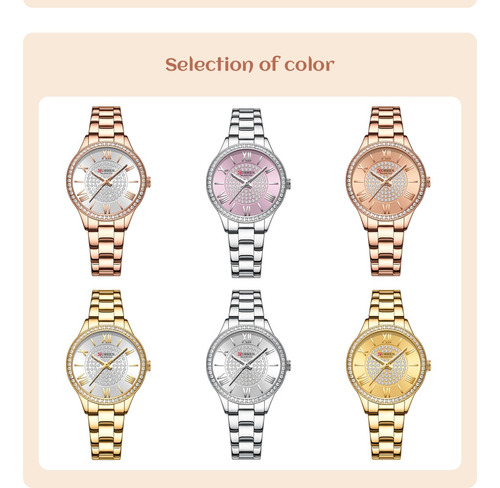 Relojes Elegantes De Cuarzo Con Diamantes Curren Para Mujer Color Del Fondo Plateado/rosa