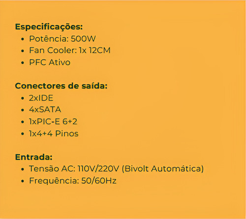 Fonte 500w Real Brazil Pc Bpc/500pfca Preta Bivolt Preto