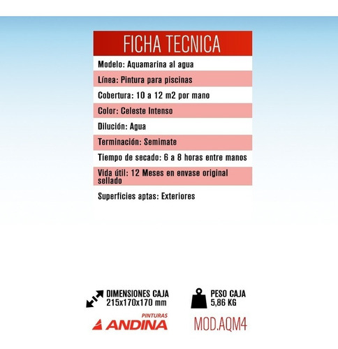 Imagen 2 de 5 de Pintura Para Piletas Al Agua 4 Litros Andina Aquamarina