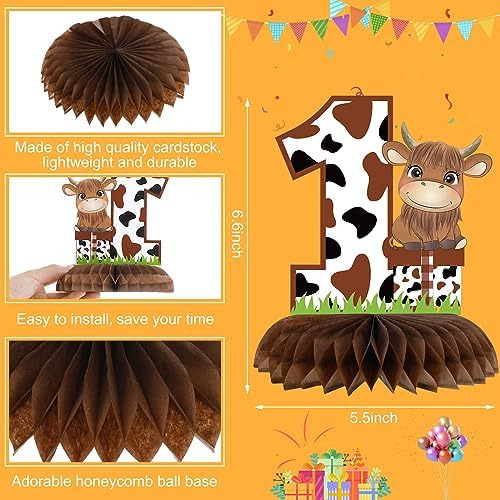 Qilery 10 Piezas De Decoración De Primer Cumpleaños De Vaca