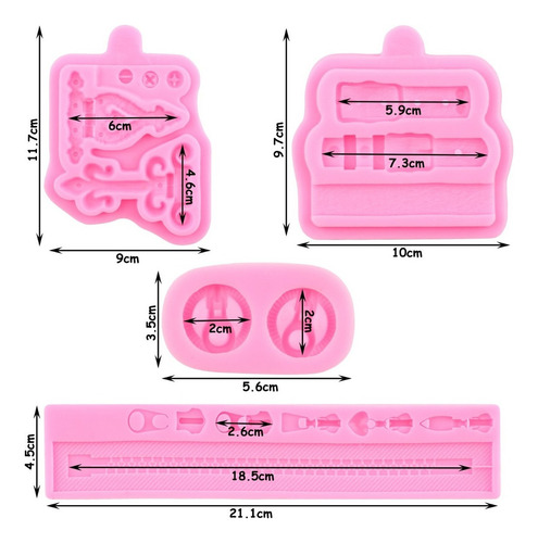 4pcs Molde De Silicona Cremallera De Cadena Fondant Resina