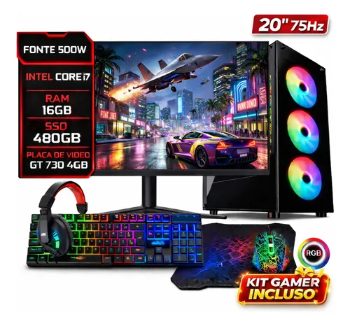 Pc Gamer Completo Core I7 16gb Ssd480g 4gb Vídeo Monitor 20 480 Gb 16 Gb Gt730 4gb
