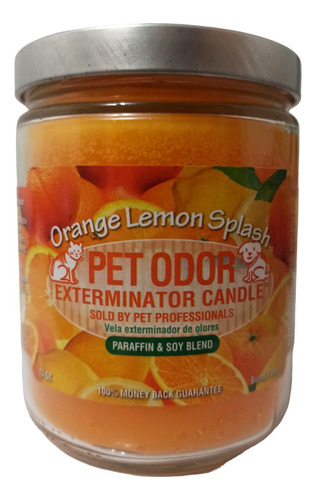 Vela Aromática Grande Para Olores De Mascotas Naranja Limon