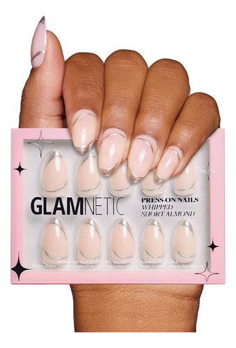 Press-on Nails Glamnetic Whipped Short Almond 3d Silver