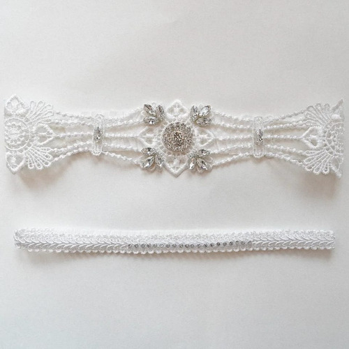 Conjunto Liga Nupcial De Encaje Elástico De Novia Fino