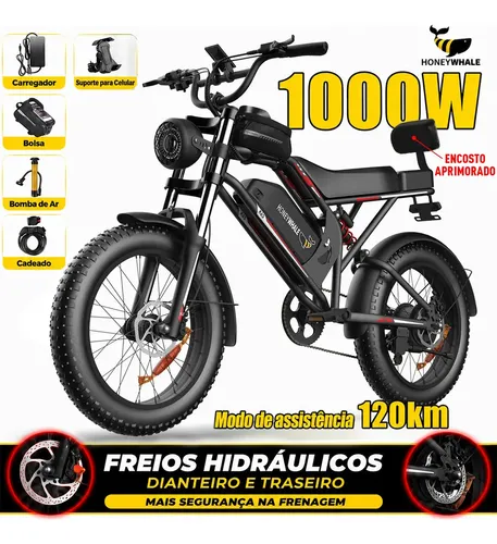 Honeywhale K6S: Bicicleta Elétrica Potente com Estilo de Moto
