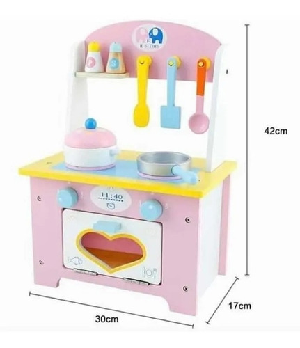 Cocina Juguete De Madera Rosada Niña Montessori Corazón