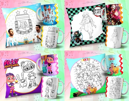 Kit Diseños Tazas Almohadones Colorear Dia Del Niño Combo #4