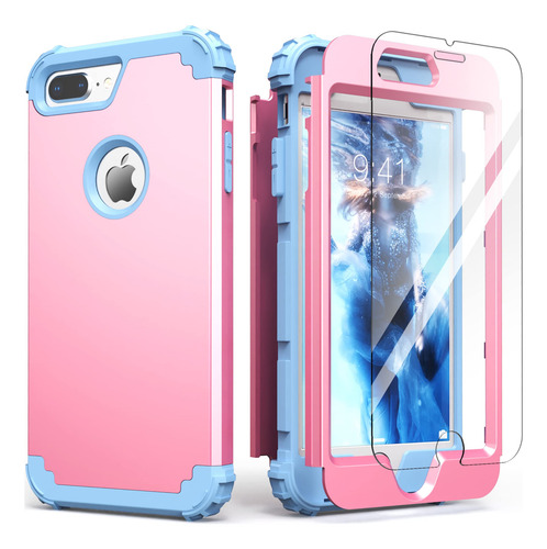 Funda Para iPhone 8 Plus iPhone 7 Plus Rosa/azul Claro Duro