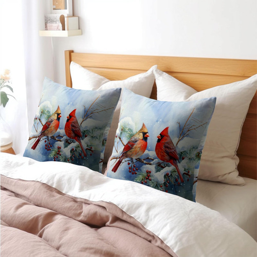 Anyako Winter Snow Nieve Red Cardinal Bird Pillar Cubre Un J