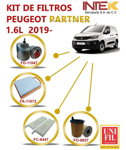 Kit De Filtros Peugeot Partner Tepee 1.6 Diesel 2019-