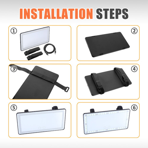 Espejo Retrovisor Interior Espejo Cosmético Led Negro