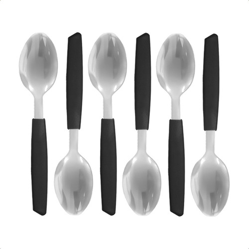 Conjunto 6 Colheres De Chá Aço Inox Com Cabo Pvc Preto Multiuso Profissional Cor Preto