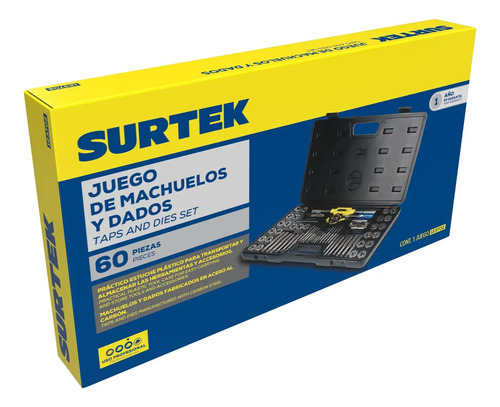 Juego De Machuelos Y Dados De Roscado Surtek® Estuche 60 Pzs