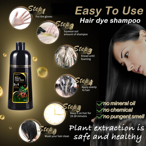 Shampoo Instantâneo Para Cabelo Preto Dapoprren, Shampoo De