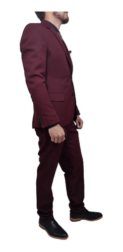 Imagen 6 de 9 de Ambo Traje Bordo Entallado Moda Con Chaleco
