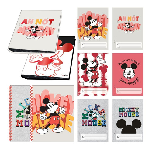 Kit Secundaria Mickey Mou Carpeta Separador Cuaderno Mooving