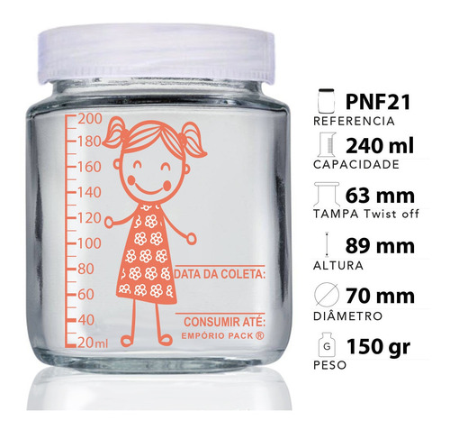 Imagem 2 de 2 de 10 Potes De Vidro Leite Materno, Graduação 200ml - Menininha