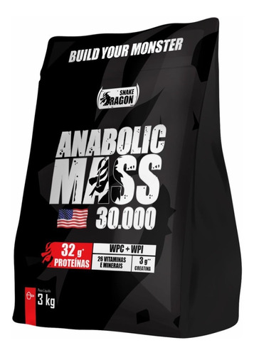 Hipercalórico Anabolic Mass 30000 Creatina, 0% Soja & Glúten Sabor Leite Fermentado