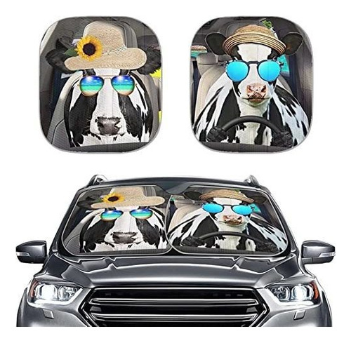 Parasol Carro, Jeocody Funny Cows With Sunfloewrs Car Sun Sh