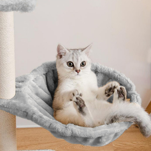 Rascador Para Gatos Y Hamaca 135x55x36 Cm Petwoow | Torre Para Gatos Con Casita Juguetes Y Poste Ideal Para Descanso Felino | Rascador Con Hamaca Libera Estrés
