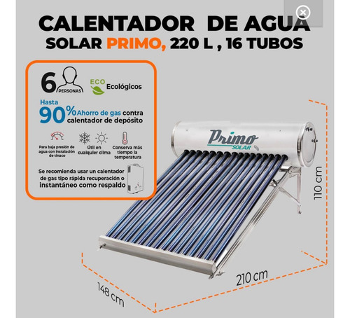 Calentador Solar Iusa 16 Tubos 220lts Primo Sol