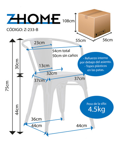 Silla De Comedor Con Apoyabrazo Tolix X6 Reforzada De Hierro Zhome Estructura De La Silla Blanco Asiento Blanco Diseño De La Tela Metal