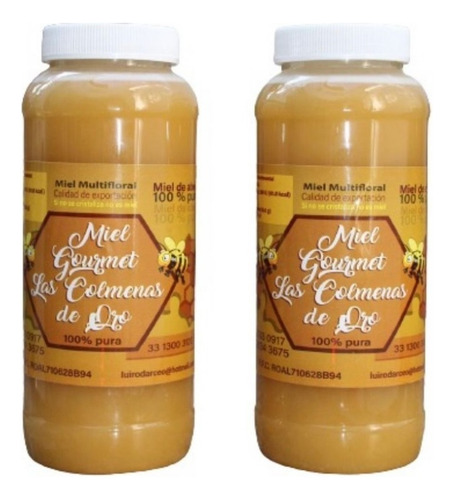 Miel De Abejas Pura 100%, 1 Litro/1.350 Gr C/u ( 2 Piezas )