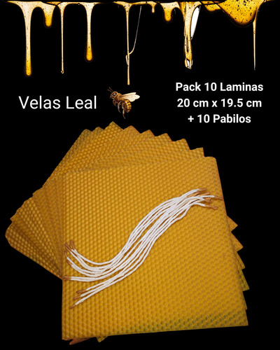 Laminas De Cera Abeja Estampadas. 10 Uni. 20×19,5 + Pabilo