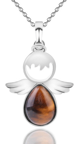 Collar Angel Cuarzo Ojo De Tigre Cadena Acero Inoxidable