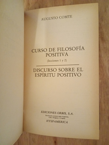 Curso De Filosofía Positivia - Augusto Comte (Usado)