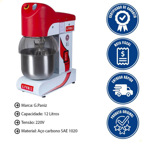 Batedeira Planetária Ind 12l G.paniz Bp12rp 4 Vel 220v 3 Bat