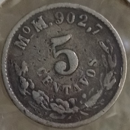 Moneda De Plata 5 Ctvs Plata 1902