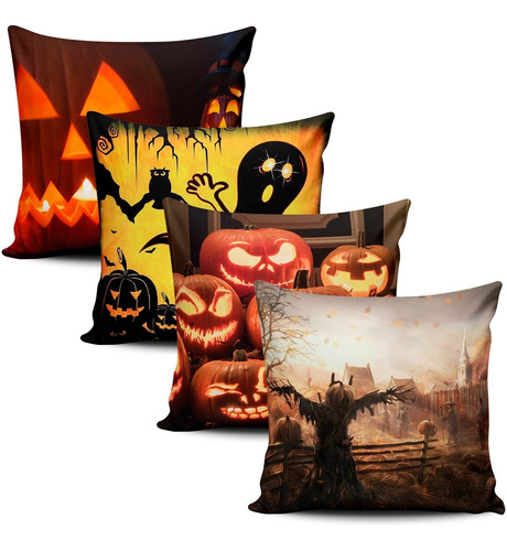 Kit 4 Capas De Almofadas Halloween Dia Das Bruxas 3d