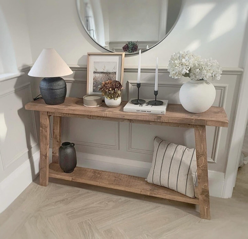 Mesa Entrada Recibidor Madera Natural Doble Piso Nordica Marrón