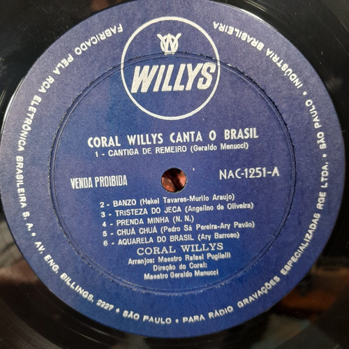 Lp Vinil O Coral Willys Canta O Brasil Ótimo Estado.
