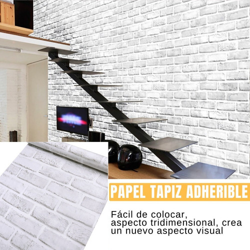 Imagen 5 de 10 de Papel Tapiz Adherible 10m X 45cm Tabique Blanco Clasic Tp14