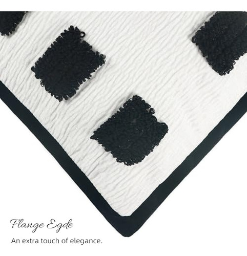 Funda De Cojín Decorativo Boho Negro Y Blanco Con Mechones,