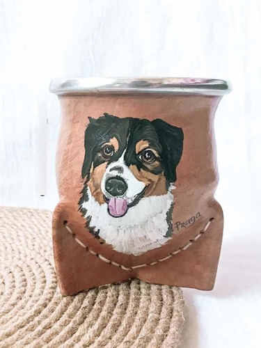 Mate De Cuero  Con Retrato De Mascota