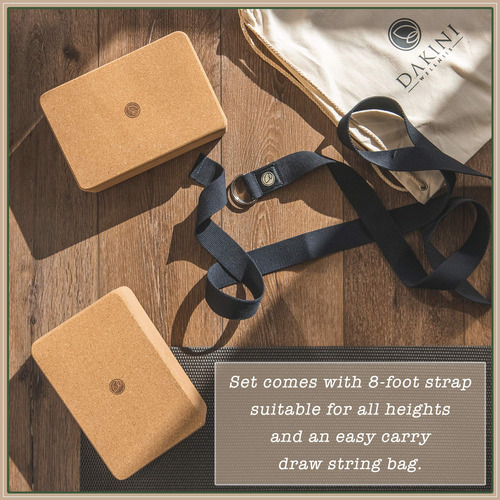 Dakini Wellness Cork Yoga Block 2 Pack With Yoga Strap Set 8