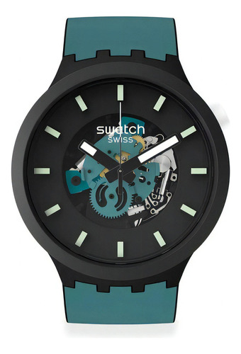 Swatch Night Trip Sb03b107 Color de la correa Petróleo Color del bisel Negro Color del fondo Transparente