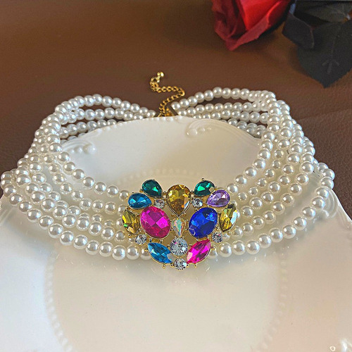 Collar Coreano Elegante De Perlas Y Diamantes De Imitación D