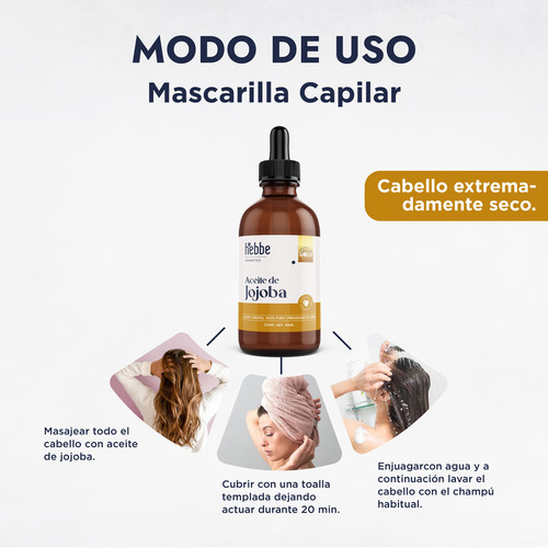 Imagen 9 de 10 de Serum De Jojoba Marca Hebbe Antiestrias Organico Linea Aceite Capilar Y Corporal 1 Pza. 50ml